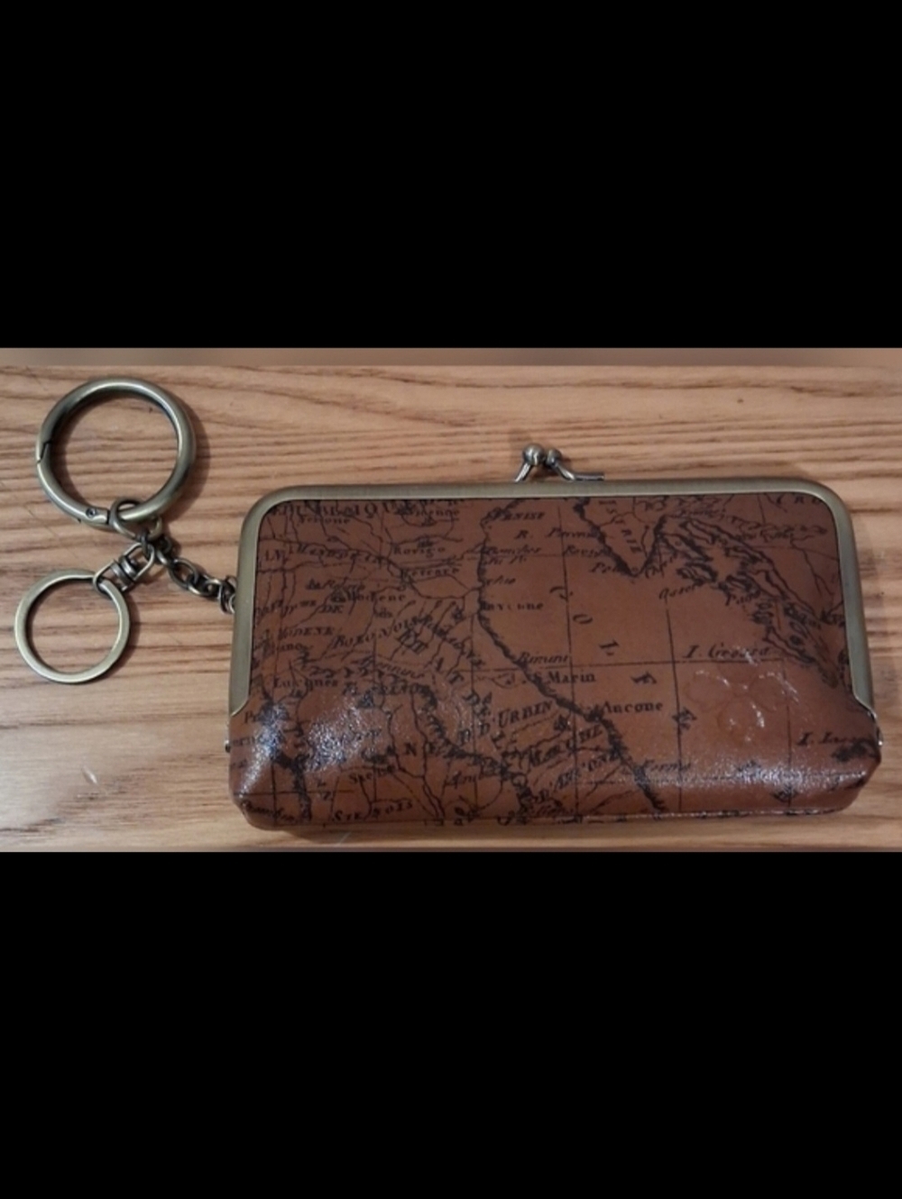 NWOT Patricia Nash Tan Borse Kiss Lock World Map Keychain Wallet Coin Purse Bag